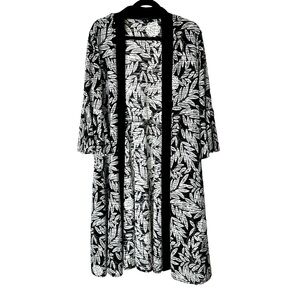 R&M Richards Floral Duster Open Cardigan Women’s Size 14 Black & White Stretch